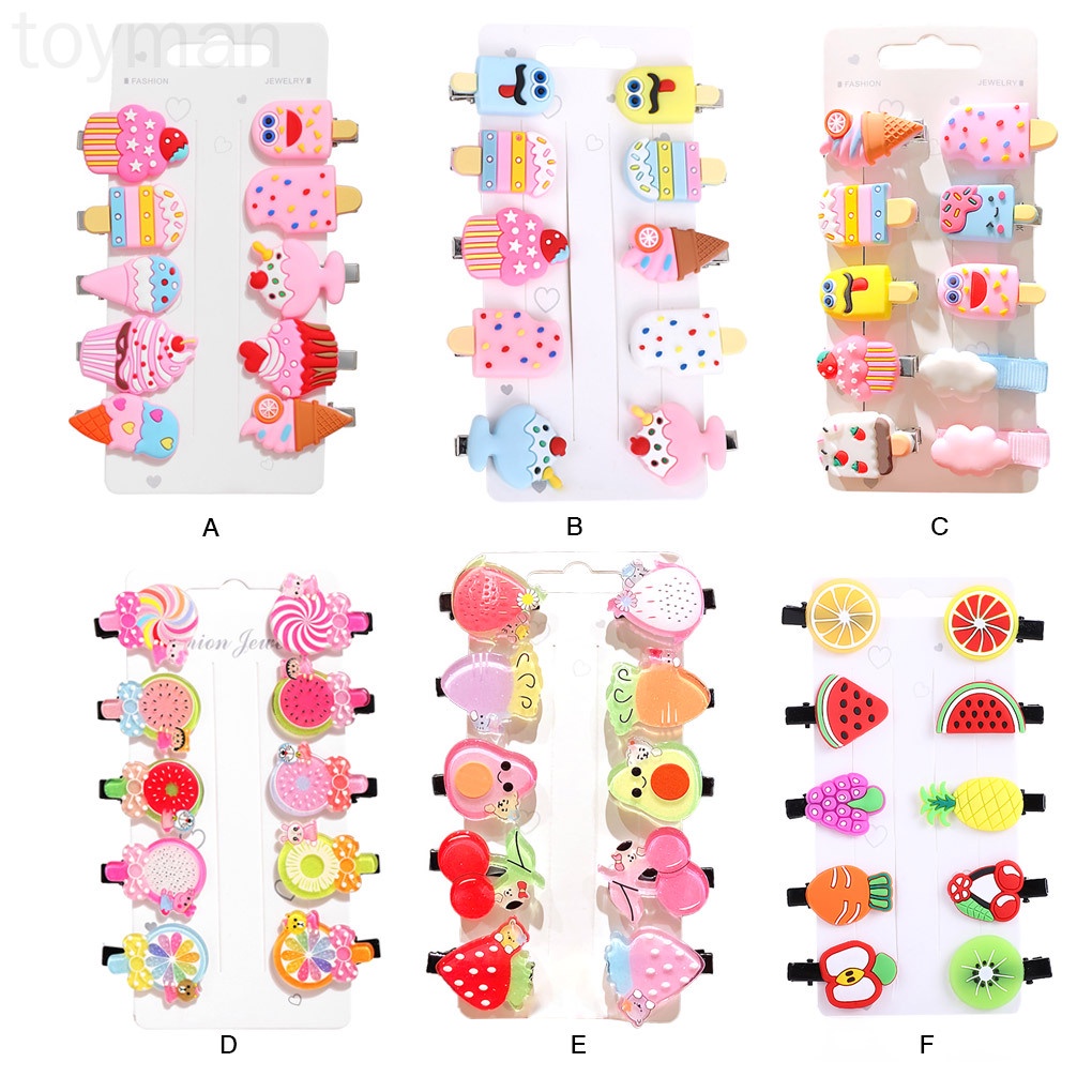 Set 10 Kẹp Tóc Kim Loại Họa Tiết Hoạt Hình Cho Bé