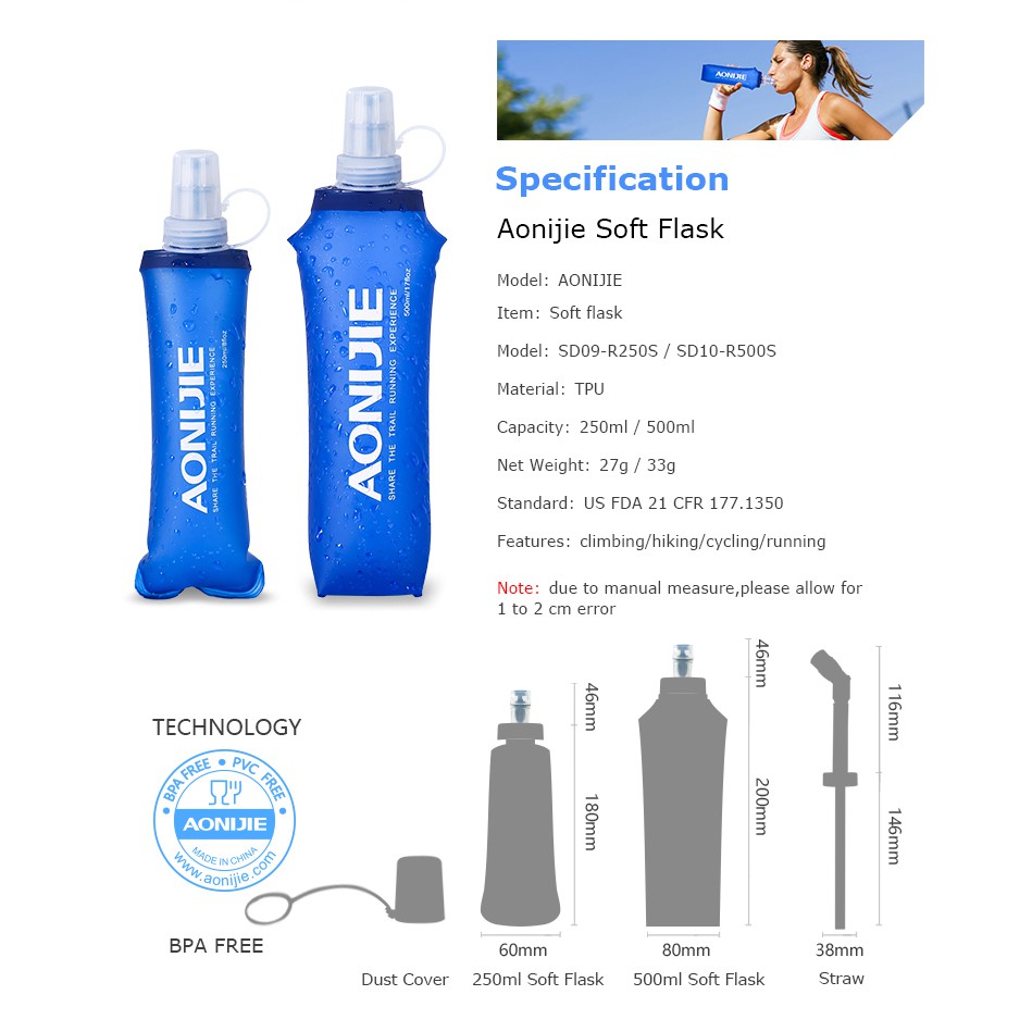 Bình nước thể thao AONIJIE SD09 SD10 250ML 500ML chất lượng cao