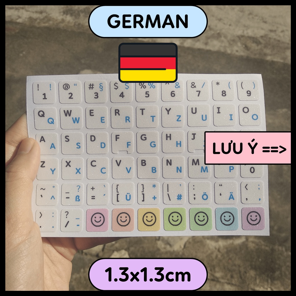 1.3cm GERMAN Miếng dán bàn phím song ngữ tiếng Đức lấp lánh sticker keyboard máy tính laptop