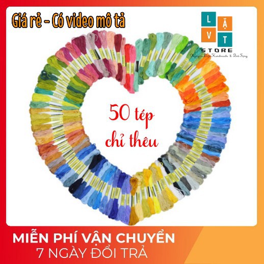 Set chỉ thêu 50-100 màu ngẫu nhiên, sợi chỉ cao cấp màu sắc chân thực