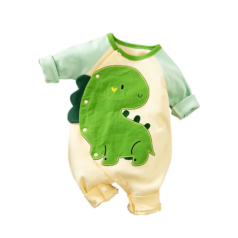 Bộ Áo Liền Quần Tay Dài Bằng Vải Cotton In Hoạt Hình Dành Cho Bé Sơ Sinh 0631