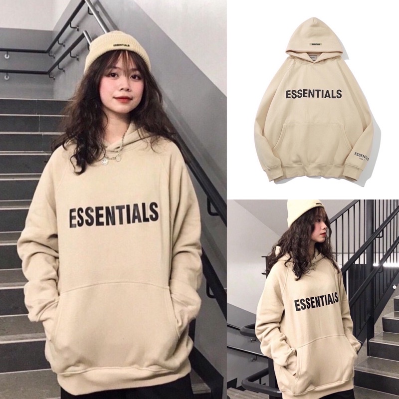 Hoodie nỉ bông in chữ Ess màu be siêu xinh ( form rộng mũ 2 lớp )