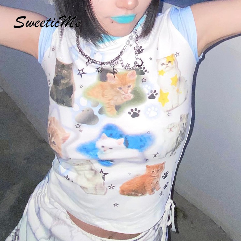 Áo Thun Cổ Tròn Tay Ngắn In Họa Tiết SweeticMe Thời Trang Cho Nữ