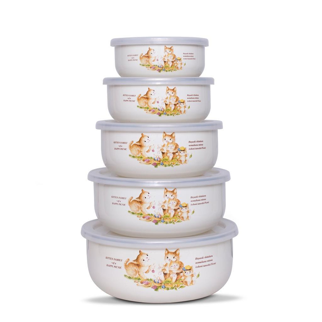 Bộ 5 thố tráng men cao cấp Nhật Bản Fujihoro KIT-251.nhập khẩu THÁI LAN..tặng 5 Muỗng inox