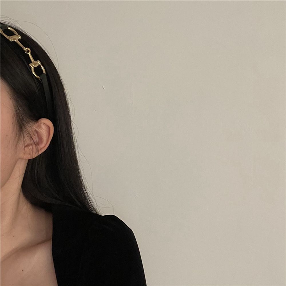 Băng đô cài tóc bằng da phối nhung màu trắng đen phong cách Hàn Quốc thanh lịch cho nữ