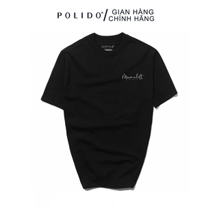 Áo Phông Cộc Tay Nam CEFFYLO Ngực In Chữ Minimalist Màu Đen Chất Cotton Thoáng Mát