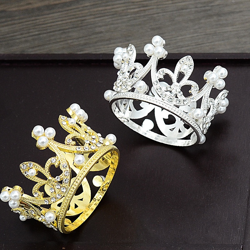 1 Que Cắm Trang Trí Bánh Hình Vương Miện Ngọc Trai Lãng Mạn