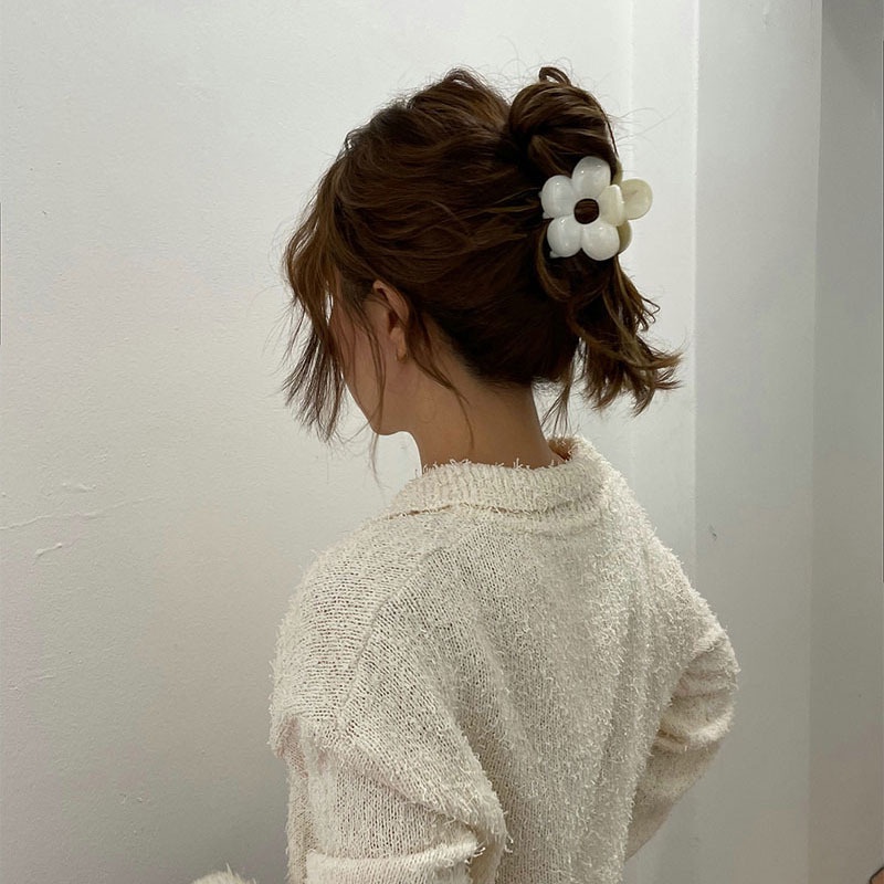 Kẹp Tóc Hình Bông Hoa Màu Trơn Đơn Giản Phong Cách retro Thời Trang Hàn Quốc