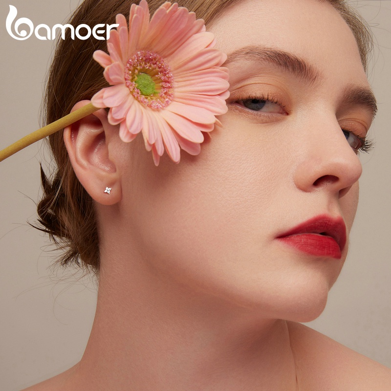 Bông tai BAMOER bạc 925 hình hoa lá thời trang cho nữ