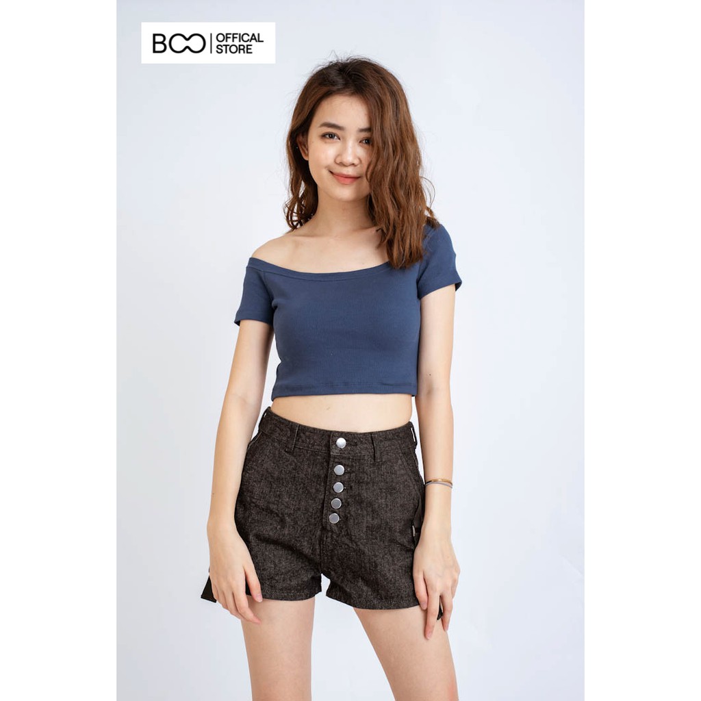 Áo Thun Croptop Nữ BOO Freesize Dáng Ôm Thun Gân Trơn Trễ Vai Năng Động Nhiều Màu