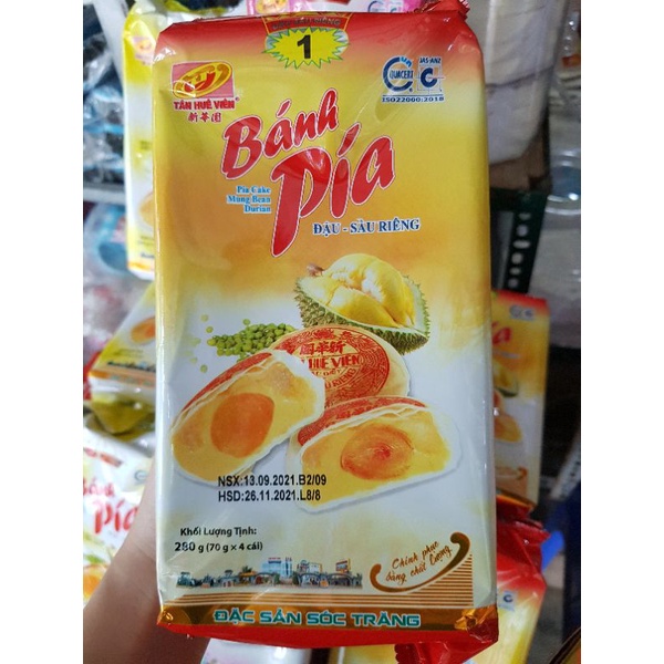 BÁNH PÍA TÂN HUÊ VIÊN ĐẬU - SẦU RIÊNG TRỨNG MUỐI ( gói 280gr gồm 4 cái bánh )