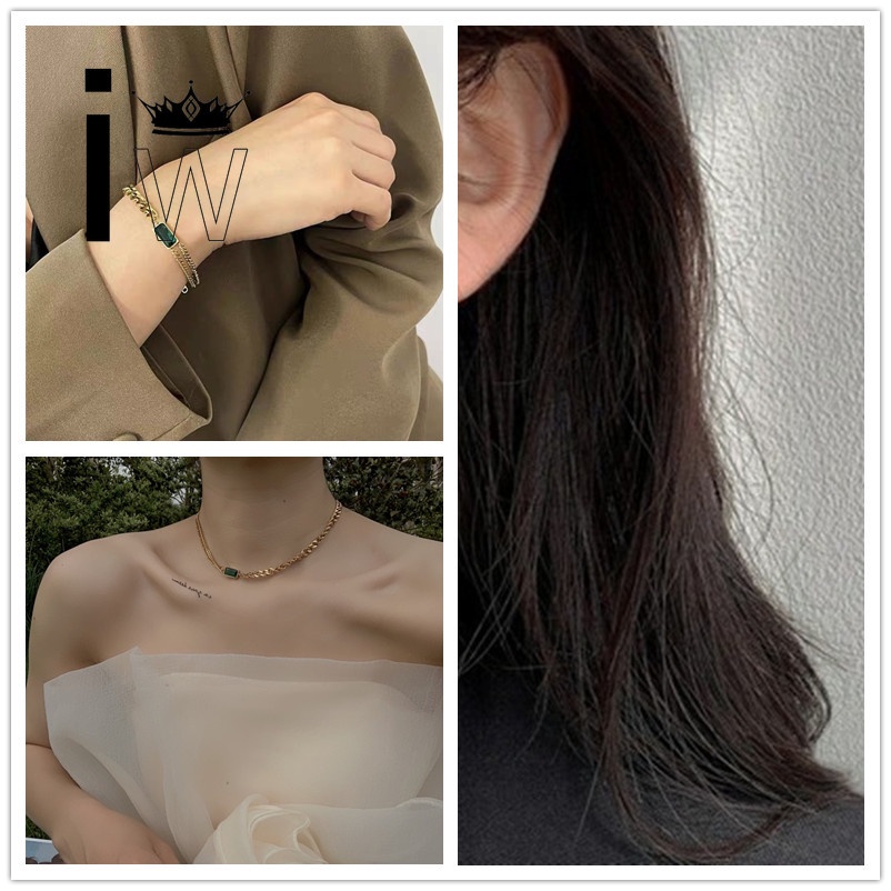 Bộ Vòng cổ + Bông Tai + Vòng Tay Hợp Kim Đính Đá Zircon Màu Xanh Lá Thời Trang Cho Nữ