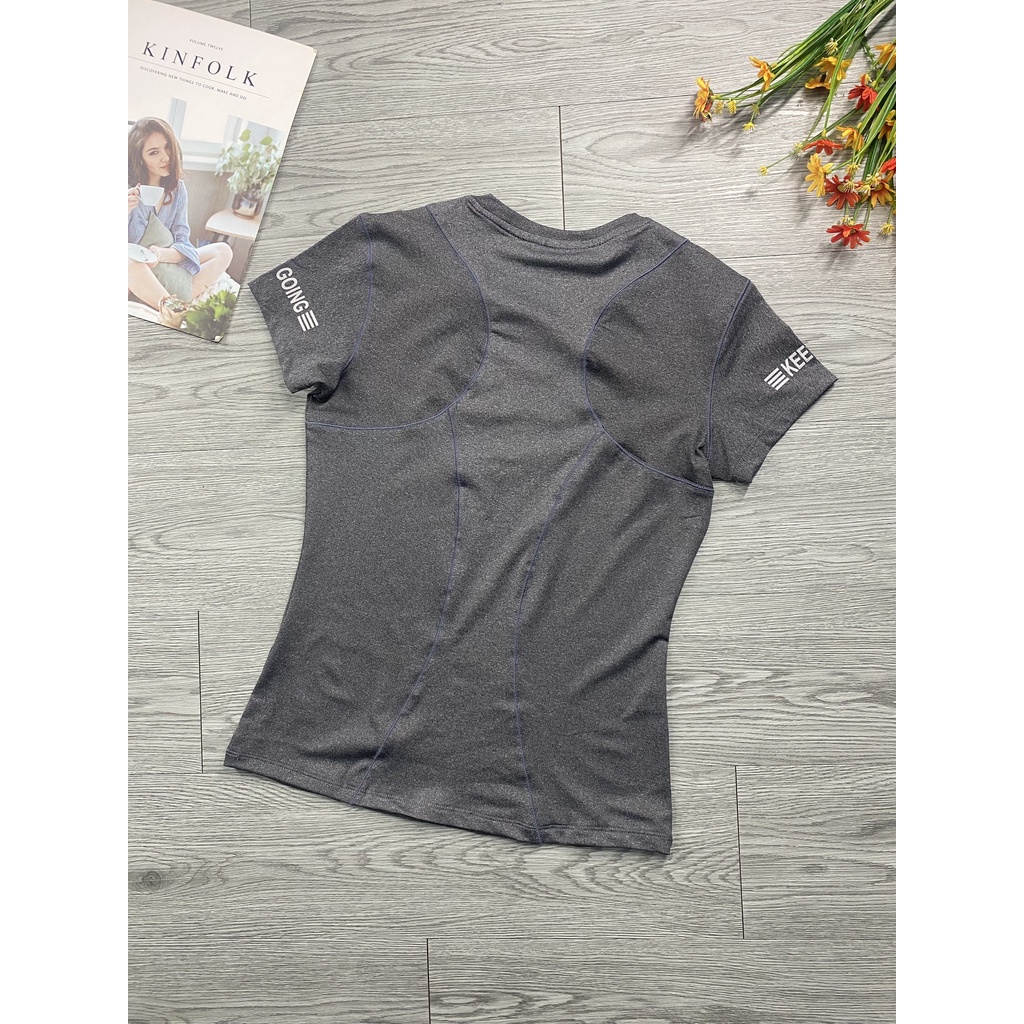 Áo thun nữ thể thao size 40kg đến 80kg tay ngắn keep GOing bên tay_tập gym yoga mã DN02