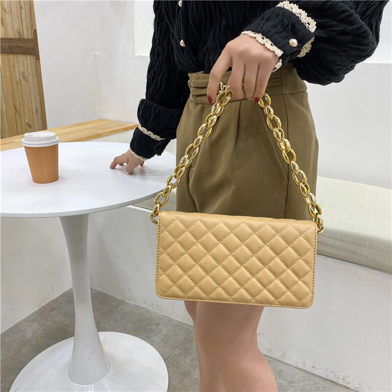 Túi đeo vai JASMIN NOIR phẳng và nhỏ kẻ sọc với dây xích thời trang cho nữ