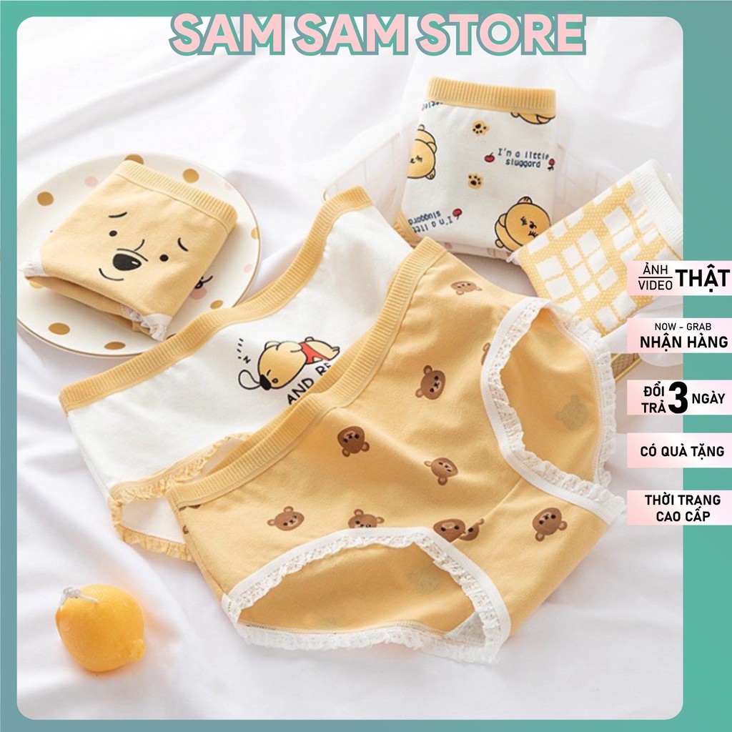 Quần lót nữ cotton gấu vàng đáy lót kháng khuẩn SAM SAM. Size cho nàng 40-53kg