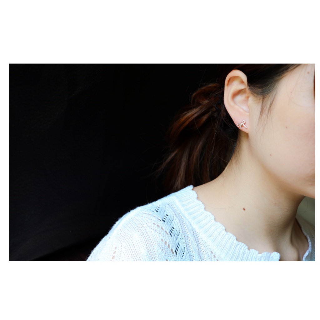 [FreeShip] Bông tai nữ nơ titan đính đá E3-112a - CAM KẾT KHÔNG BAY MÀU