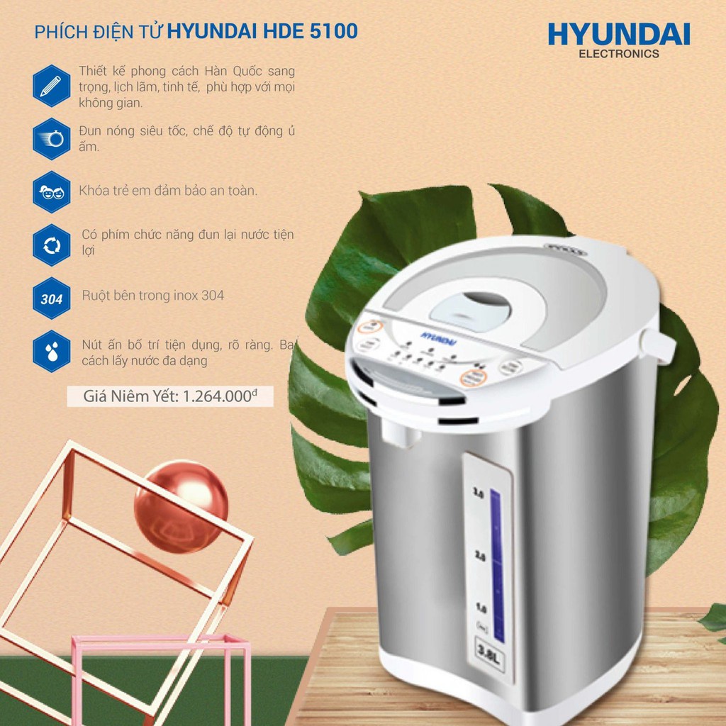 Phích điện tử Hyundai HDE 5100, Công suất 750W, Bảo hành 12 tháng [FreeShip Xtra]