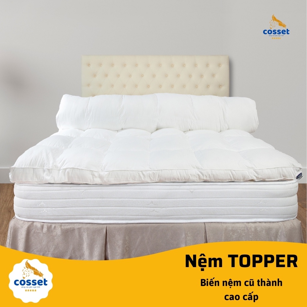 Topper Nệm COSSET - Tấm Làm Mềm Nệm Khách Sạn Giúp Có Giấc Ngủ Ngon và Sâu Hơn - Vải Cotton Poly Cao Cấp