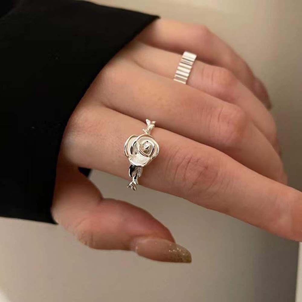 Nhẫn Hở Hình Hoa Hồng Phong Cách Retro Thời Trang