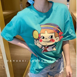 Áo Thun Nữ Cộc Tay Màu Xanh Lam Siêu Đẹp 🍀 Áo Phông Nữ In Hoạt Hình Cute