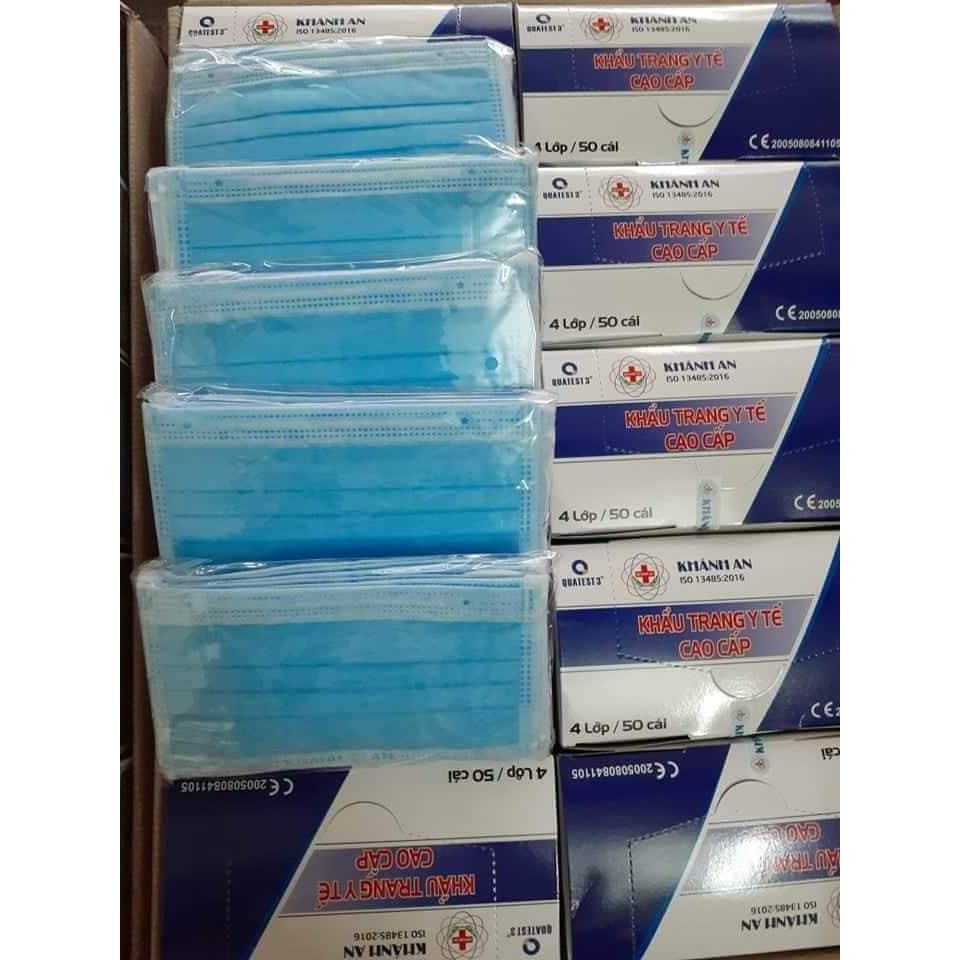 Giá sỉ thùng 50 hộp  khẩu trang y tế 4 lớp khánh an màu xanh (được mix màu theo yêu cầu của khach :màu xanh, xám, hồng)