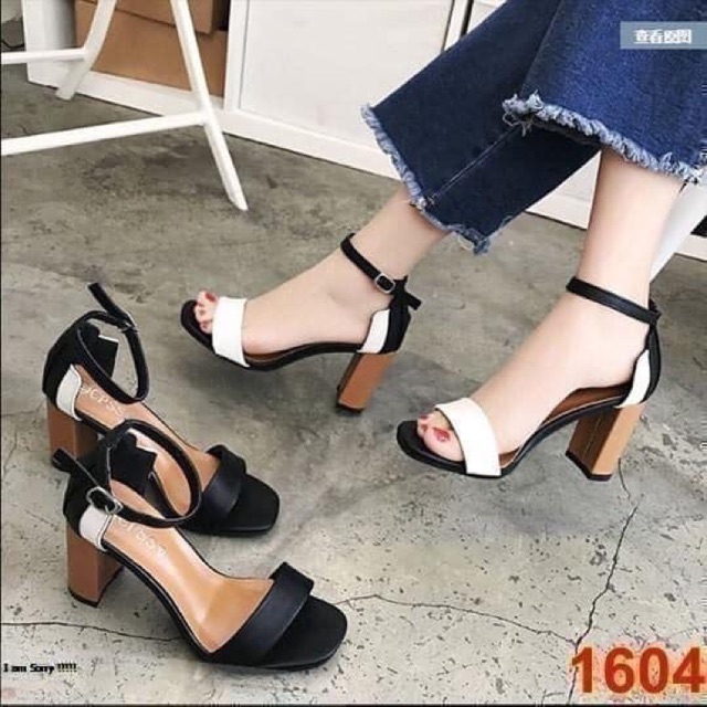 Giày sandal cao gót phối màu 5 phân cam kết y hình