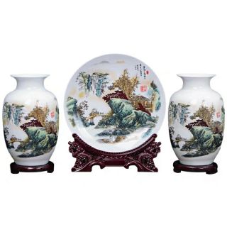 Bộ Ba Bình Gốm Sứ Trang Trí Gồm 2 bình và 1 ĐĨA Kích Thước Cao 32cm