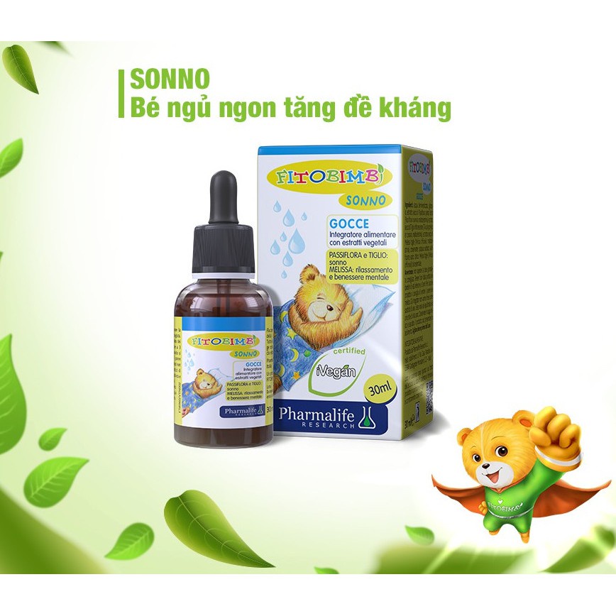 Siro thảo dược Fitobimbi Sonno giúp bé dễ ngủ, trẻ em ngủ ngon sâu giấc, giảm căng thẳng thần kinh, quấy khóc, khó ngủ
