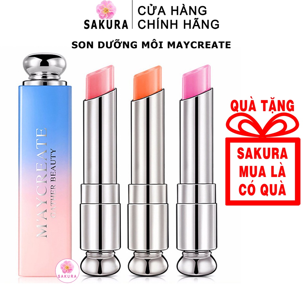 Son dưỡng ẩm môi 3 màu giữ ẩm chống khô môi MAYCREATE nội địa trung SAKURA 3.8g