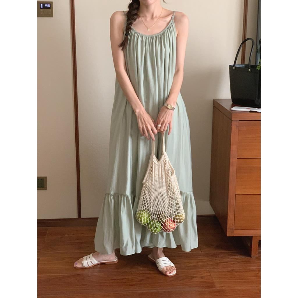 Đầm Hai Dây Xếp Ly Dáng Rộng Phong Cách Pháp Thanh Lịch 52754 3 Màu