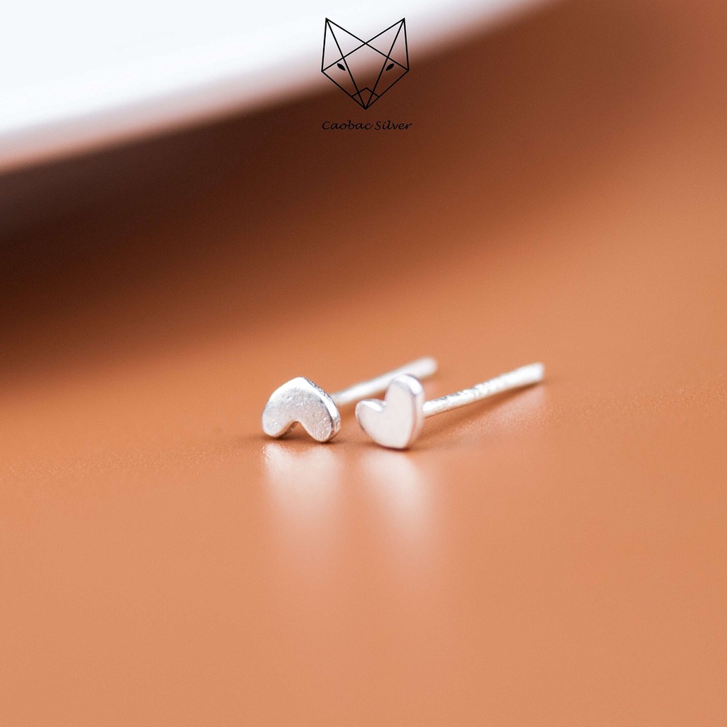 Khuyên Tai Bạc Ta Nữ CaoBac Silver Nụ Bạc Ta Hình Trái Tim Trơn Không Đá Mini Đơn Giản Nhẹ Nhàng Basic Khuyên Cho Bé