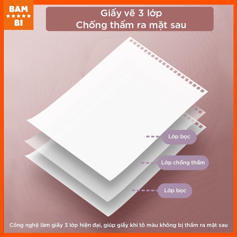 Vở vẽ A4 lò xo, sổ phác thảo, sketchbook 110gsm, 120 trang  3 màu Xanh/Hồng/Tím chống thấm mặt sau