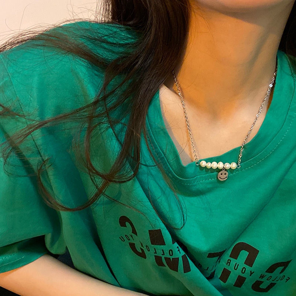 Vòng cổ Choker 40 + 6cm Mặt Cười Đính Ngọc Trai Phong Cách Hàn Quốc Thời Trang Cho Nữ