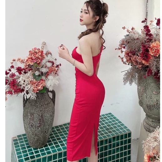 Đầm váy nữ body lệch vai có kèm mút dễ thương thời trang nữ mùa hè