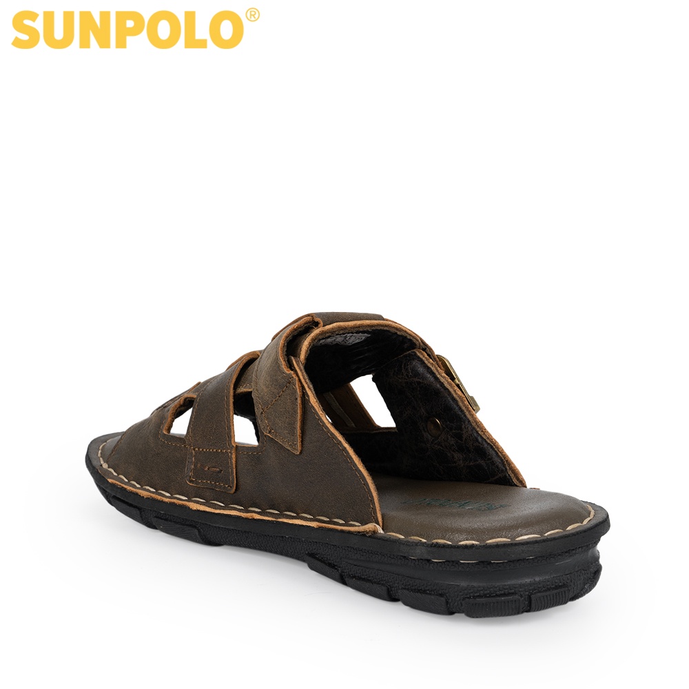 Dép nam da bò cao cấp SUNPOLO SUA21 Nâu - Có Big size 44 45