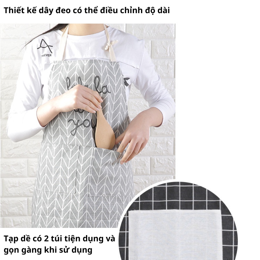 Tạp dề vải canvas, tạp dề kẻ caro có túi nhỏ tiện lơi, tạp dề nhà bếp, quán cafe, chất liệu cotton mềm mại -maydecor