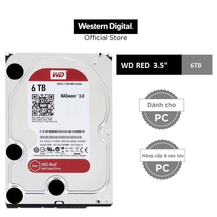 Ổ cứng gắn trong DESKTOP WD Red 6TB, 3.5, SATA 3 - WD60EFAX