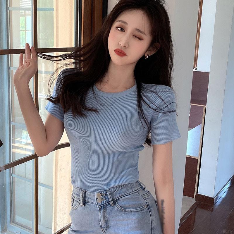 Áo Thun Nữ Ngắn Tay Cổ Tròn Thời Trang Hàn