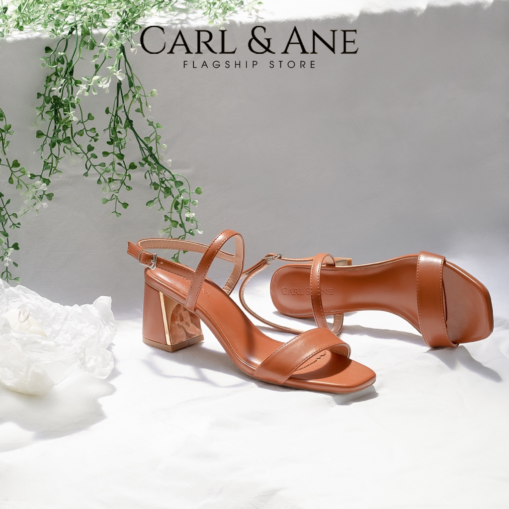 Carl &amp; Ane - Giày sandal nữ mũi vuông ngang cao 7cm màu trắng _ CS005
