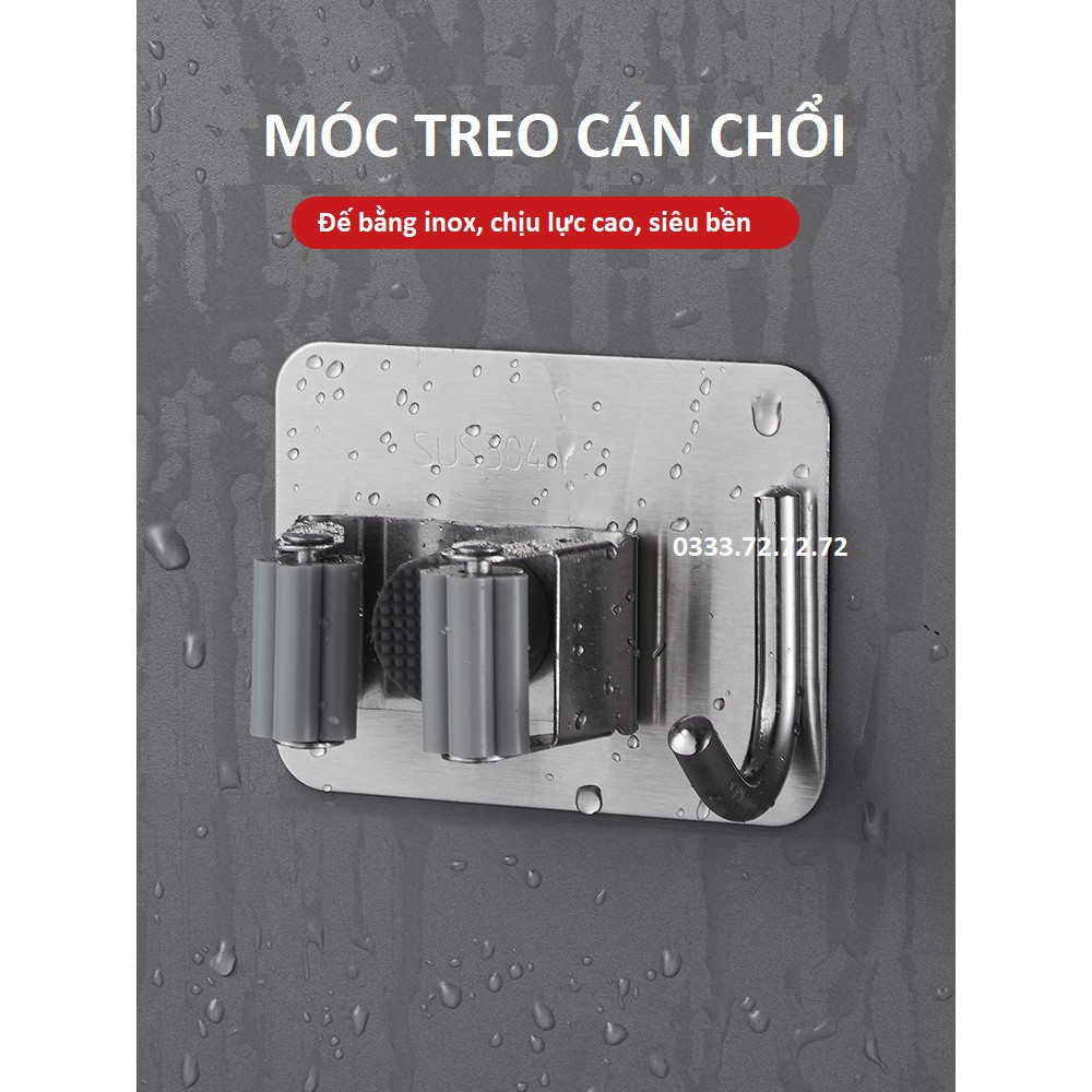 Móc treo nhà tắm chất liệu INOX 304 móc chổi, búi rửa bát, bàn chải... có keo dính và ốc vít