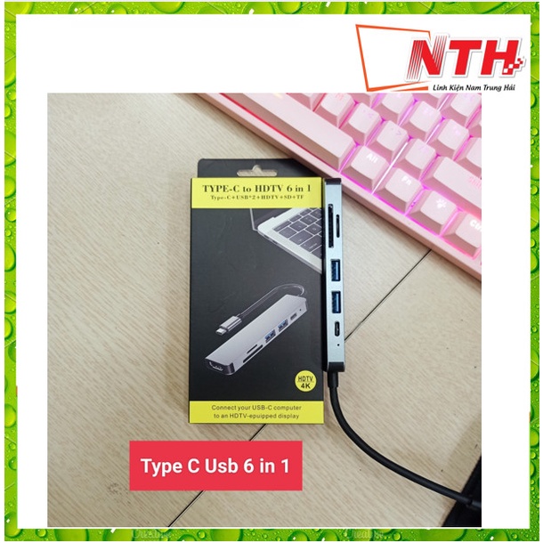 Bộ chuyển Hub USB Type-C 6 in 1 ( LAN+ TYPEC+ USB * 3+HDTV+SD+TF+PD)