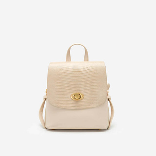 Vascara Balo Nắp Gập Phối Vân Cá Sấu Khóa Cài Oval BAC 0148 Kem