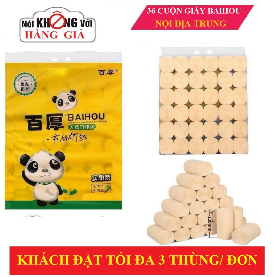 Bịch 36 Cuộn Giấy Vệ Sinh Gấu Trúc BAIHOU Chuẩn Nội Địa Trung