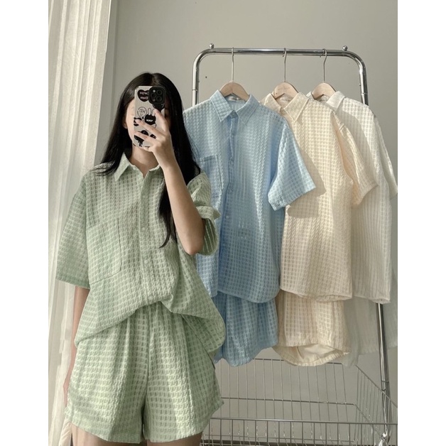 Set áo sơ mi và quần hàn quốc đơn giản