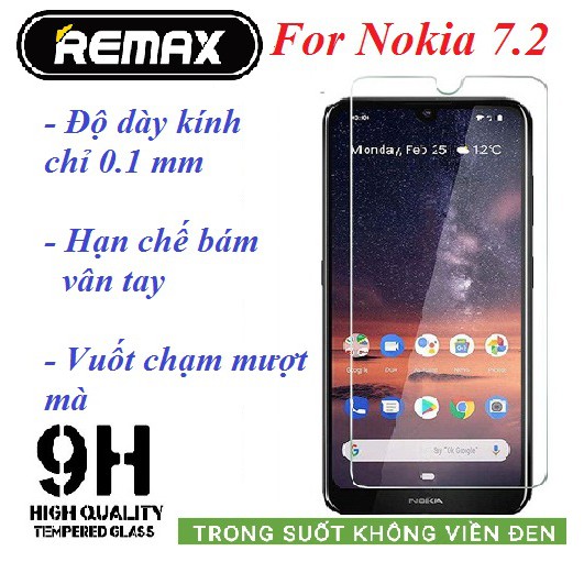 Kính cường lực Nokia 7.2 Nokia 6.2 - Chính Hãng Remax trong suốt, độ cứng 9H, hạn chế bám vân tay(tặng keo chống hở viền