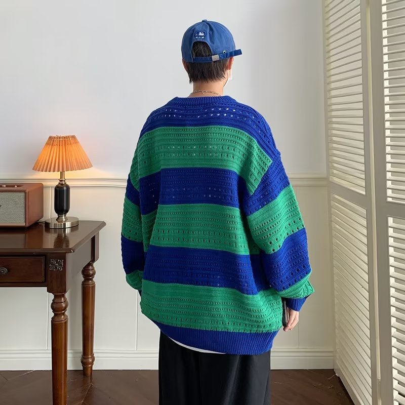Áo Sweater Dệt Kim Dáng Rộng Kẻ Sọc Trắng Đen Kiểu Hàn Quốc Cá Tính Cho Nam Và Nữ
