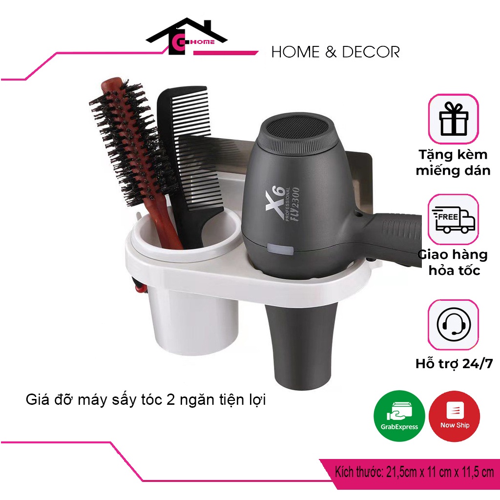 giá để máy sấy tóc dán tường 2 ngăn tiện lợi MÃ ST2N 02