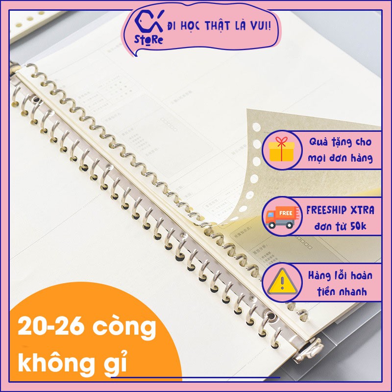 (Tặng kèm sticker) Bìa sổ còng B5 A5 26/20 lỗ, binder bìa sổ còng trong suốt có dây, sổ planner bullet journal Cá Store