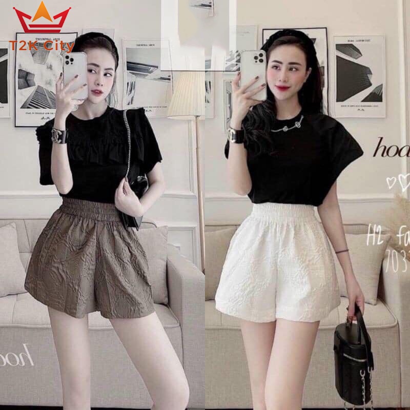 Quần short nữ dập hoa phồng ống rộng - Quần đùi nữ bigsize mặc nhà siêu hot T2K City