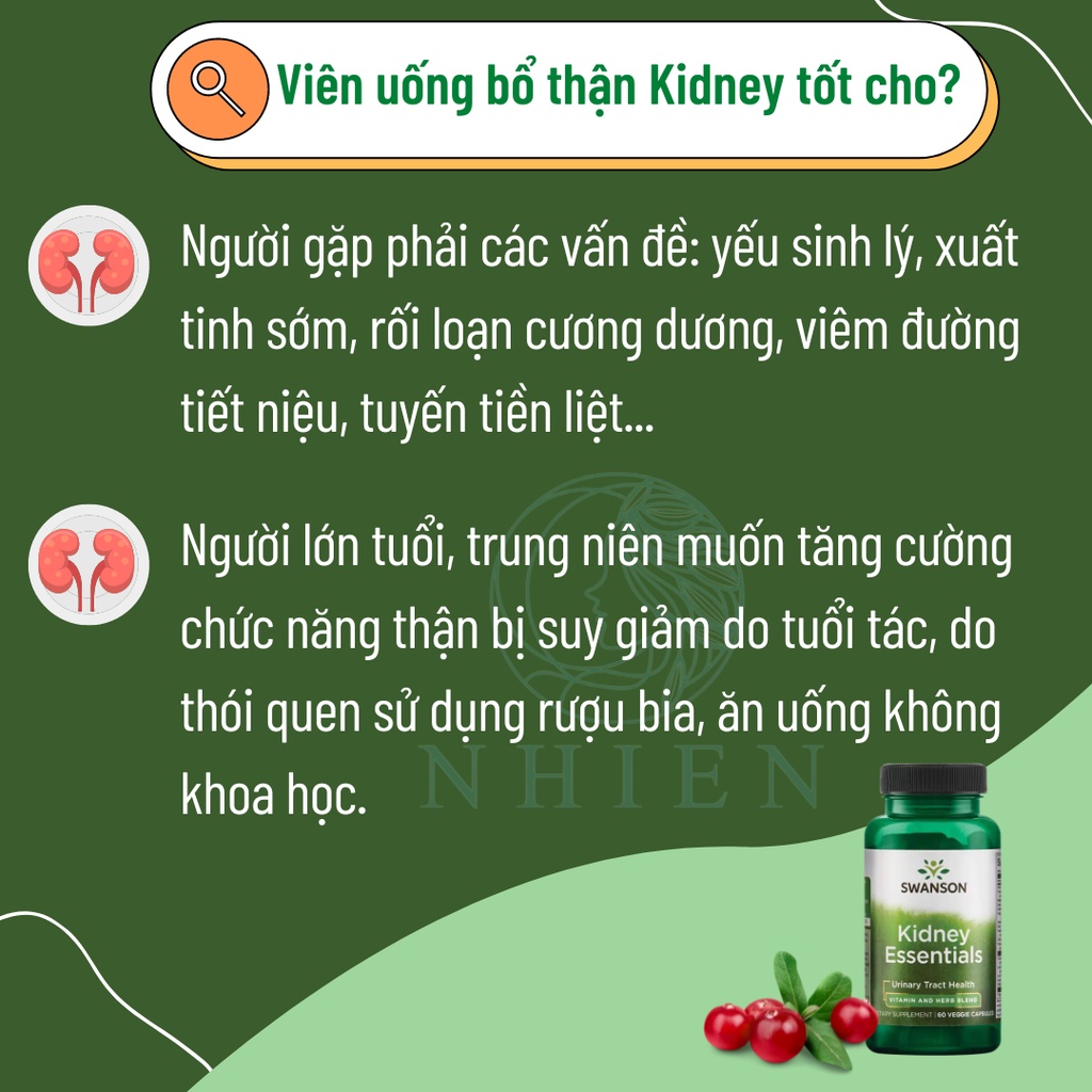 Viên uống bổ thận, tăng cường sinh lý nam Kidney Essentials Swanson 60 viên